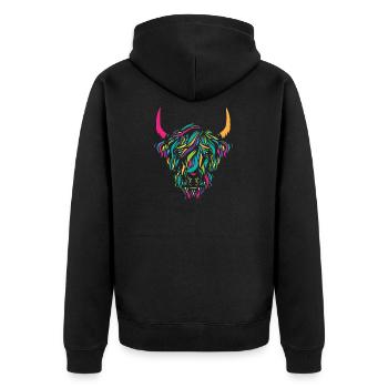 Highland Cow Animal Print Colorful Cow Lover Gift - Unisex Premium Bio Zip Hoodie - Schwarz - Hinten - Nico (187cm)