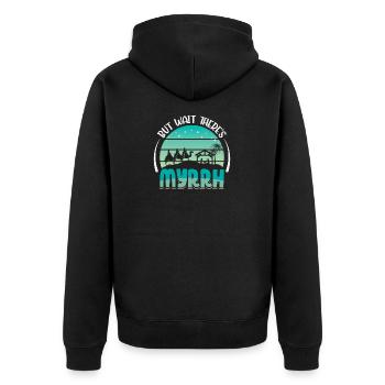 But wait, there's Myrrh Funny Christmas Shirt - Unisex Premium Organic Zip Hoodie - black - Back - Nico (187cm)
