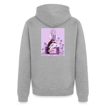 Anime écolière avec ramen four micro-ondes lierre - Veste à capuche bio Premium Unisexe - gris chiné - Dos - Nico (187cm)
