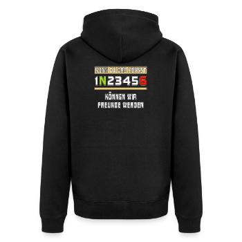 WENN DU DAS KENNST 1N23456 KÖNNEN WIR FREUNDE - Unisex Premium Bio Zip Hoodie - Schwarz - Hinten - Nico (187cm)