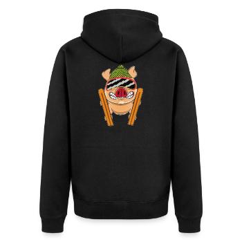 Schwein Pistensau - Unisex Premium Bio Zip Hoodie - Schwarz - Hinten - Nico (187cm)