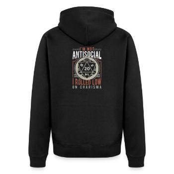 Antisocial Low On Charisma Tabletop Gaming RPG - Unisex Premium Bio Zip Hoodie - Schwarz - Hinten - Nico (187cm)
