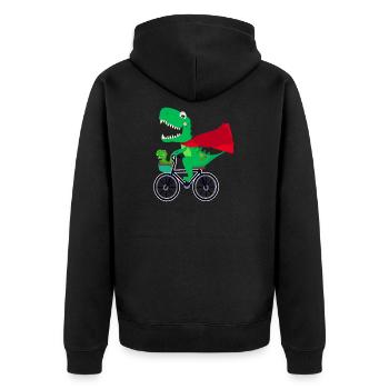 lustiger Superheld Dinosaurier auf dem Fahrrad - Unisex Premium Bio Zip Hoodie - Schwarz - Hinten - Nico (187cm)