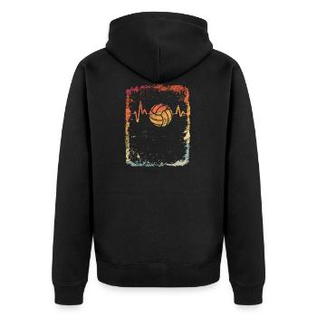 Retro Volleyball Herzschlag Vintage Geschenk - Unisex Premium Bio Zip Hoodie - Schwarz - Hinten - Nico (187cm)