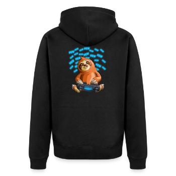 Pew Gamer Faultier Lustiges PewPewPew Video Gaming Geschenk - Unisex Premium Bio Zip Hoodie - Schwarz - Hinten - Nico (187cm)
