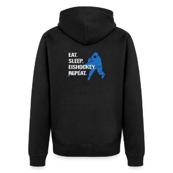 Eat Sleep Eishockey Repeat Eissport Eishockey - Unisex Premium Bio Zip Hoodie - Schwarz - Hinten - Nico (187cm)