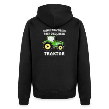 ICH FAHRE GERNE FAHRRAD ABER VIEL LIEBER TRAKTOR - Unisex Premium Bio Zip Hoodie - Schwarz - Hinten - Nico (187cm)