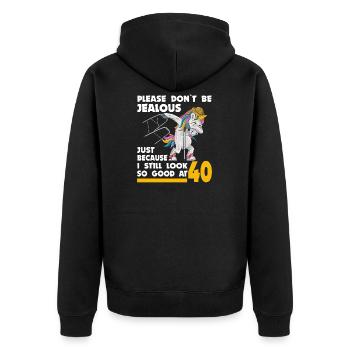 40th birthday 40 years unicorn with rollator stick - Unisex Premium Organic Zip Hoodie - black - Back - Nico (187cm)