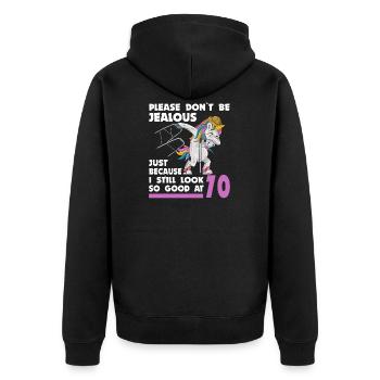 70th birthday 70 years unicorn with rollator stick - Unisex Premium Organic Zip Hoodie - black - Back - Nico (187cm)