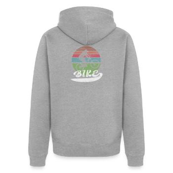 Bike VTT VTT Maillot Downhill Vintage - Veste à capuche bio Premium Unisexe - gris chiné - Dos - Nico (187cm)