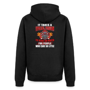 Feuerwehrmann mit Feuerwehrauto - Unisex Premium Bio Zip Hoodie - Schwarz - Hinten - Nico (187cm)