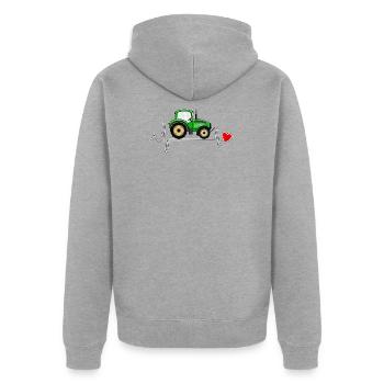 HERZSCHLAG TRAKTOR - Unisex Premium Bio Zip Hoodie - Grau meliert - Hinten - Nico (187cm)