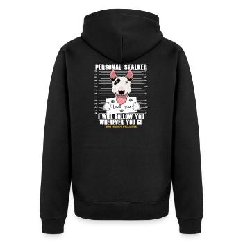 Cadeau de dessin animé drôle de Bull Terrier Stalker - Veste à capuche bio Premium Unisexe - noir - Dos - Nico (187cm)