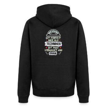 Techniker spruch - Unisex Premium Bio Zip Hoodie - Schwarz - Hinten - Nico (187cm)