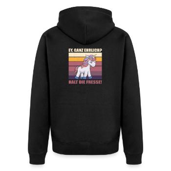 Ey Ganz Ehrlich Halt Die Fresse Einhorn Büro - Unisex Premium Bio Zip Hoodie - Schwarz - Hinten - Nico (187cm)