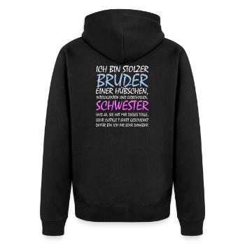 Stolzer Bruder Geschwister Geschenkidee Schwester - Unisex Premium Bio Zip Hoodie - Schwarz - Hinten - Nico (187cm)