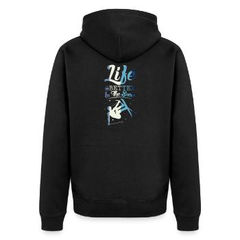 Skifahren Freestyle - Unisex Premium Bio Zip Hoodie - Schwarz - Hinten - Nico (187cm)