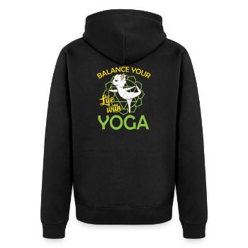 Yoga Schaf Bunt Spruch - Unisex Premium Bio Zip Hoodie - Schwarz - Hinten - Nico (187cm)