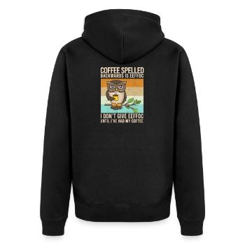 Coffee Spelled Backwards Is EEFFOC Owl Drink - Unisex Premium Organic Zip Hoodie - black - Back - Nico (187cm)