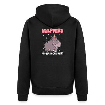 Ist doch alles Kacke hier Nölpferd Nilpferd Motiv - Unisex Premium Bio Zip Hoodie - Schwarz - Hinten - Nico (187cm)