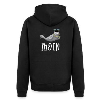 North Sea seal Moin saying - Sylt Kiel seal - Unisex Premium Organic Zip Hoodie - black - Back - Nico (187cm)