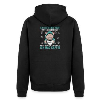 Kaffee redet nicht jammert nicht Katze Büro Spruch - Unisex Premium Bio Zip Hoodie - Schwarz - Hinten - Nico (187cm)