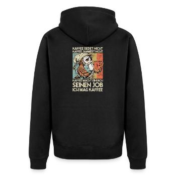 Kaffee redet nicht jammert nicht Eule Büro Spruch - Unisex Premium Bio Zip Hoodie - Schwarz - Hinten - Nico (187cm)