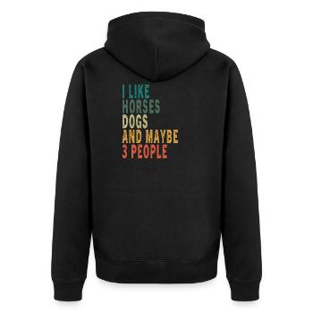 Ich mag Pferde Hunde & vielleicht 3 Personen Vintage Horse - Unisex Premium Bio Zip Hoodie - Schwarz - Hinten - Nico (187cm)