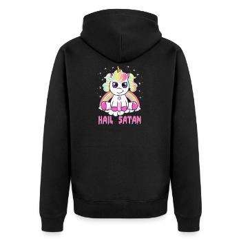 Netter Hagel Satan Einhorn Regenbogen Lustiges satanisches Wortspiel - Unisex Premium Bio Zip Hoodie - Schwarz - Hinten - Nico (187cm)