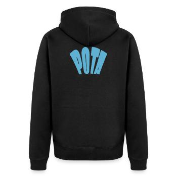 Pflaume - Unisex Premium Bio Zip Hoodie - Schwarz - Hinten - Nico (187cm)