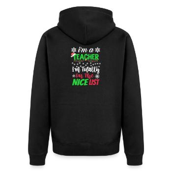 Lehrer Weihnachten - Unisex Premium Bio Zip Hoodie - Schwarz - Hinten - Nico (187cm)