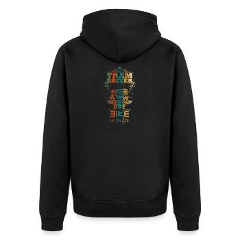 Tram driver saying - Unisex Premium Organic Zip Hoodie - black - Back - Nico (187cm)
