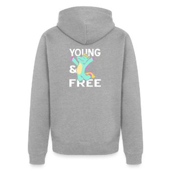 Jeunes et libres - Veste à capuche bio Premium Unisexe - gris chiné - Dos - Nico (187cm)