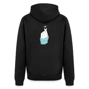 Coeur coréen main deux doigts formant un coeur - Veste à capuche bio Premium Unisexe - noir - Dos - Nico (187cm)