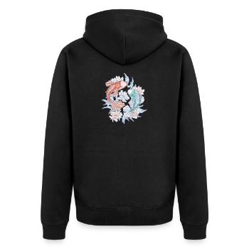 Ying et yang de poissons Koi colorés avec des fleurs - Veste à capuche bio Premium Unisexe - noir - Dos - Nico (187cm)