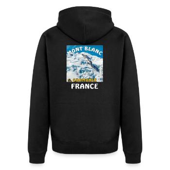 MONT BLANC CHAMONIX FRANCE - Unisex Premium Organic Zip Hoodie - black - Back - Nico (187cm)