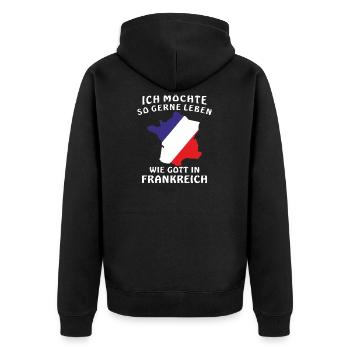 ICH MÖCHTE SO GERNE LEBEN WIE GOTT IN FRANKREICH - Unisex Premium Bio Zip Hoodie - Schwarz - Hinten - Nico (187cm)