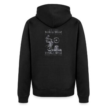 This is what a great trial rider looks like on a motorcycle - Unisex Premium Organic Zip Hoodie - black - Back - Nico (187cm)