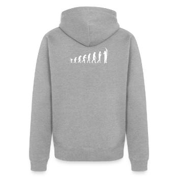 Funny Archery Evolution For Bow Hunters - Unisex Premium Bio Zip Hoodie - Grau meliert - Hinten - Nico (187cm)