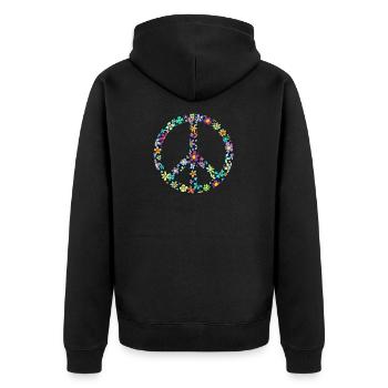Signe de paix, fleurs, années 70, hippie, paix, - Veste à capuche bio Premium Unisexe - noir - Dos - Nico (187cm)