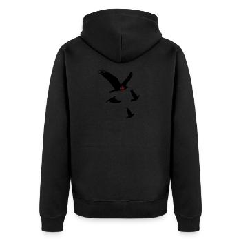 hawk vs pigeons - Unisex Premium Bio Zip Hoodie - Schwarz - Hinten - Nico (187cm)