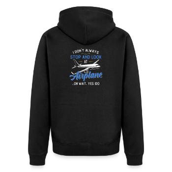 Flieger Flugzeug Landebahn Geschenk fliegen - Unisex Premium Bio Zip Hoodie - Schwarz - Hinten - Nico (187cm)