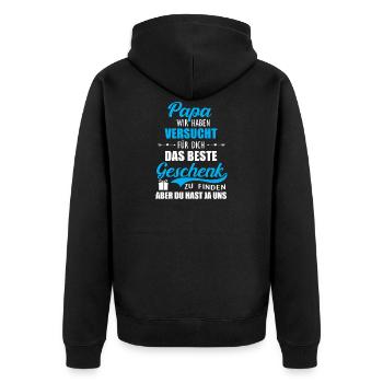 Vatertag Papa wir haben versucht Geschenk - Unisex Premium Bio Zip Hoodie - Schwarz - Hinten - Nico (187cm)