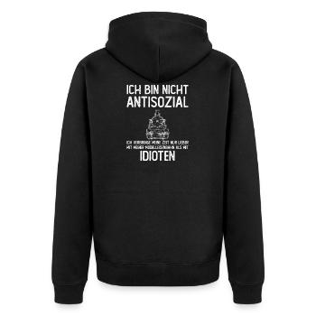 Modelleisenbahn Elektrische Eisenbahn - Unisex Premium Bio Zip Hoodie - Schwarz - Hinten - Nico (187cm)