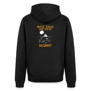 Rute Raus der Spass Beginnt Lustiges Angler Angeln - Unisex Premium Bio Zip Hoodie - Schwarz - Hinten - Nico (187cm)