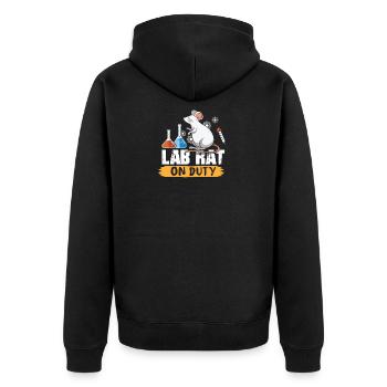 Laborratte am Arbeiten wissenschafts shirt design - Unisex Premium Bio Zip Hoodie - Schwarz - Hinten - Nico (187cm)