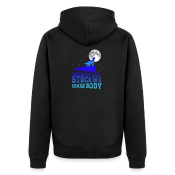 Wolf Wölfe Wolfsrudel Leitwolf Werwolf - Unisex Premium Bio Zip Hoodie - Schwarz - Hinten - Nico (187cm)