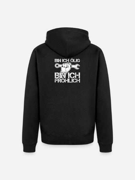Bin ich ölig bin ich fröhlich Mechaniker Schrauber - Unisex Premium Bio Zip Hoodie - Schwarz