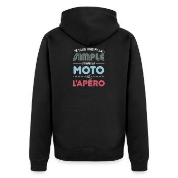 Je Suis Une Fille Simple J aime La Moto Et L apéro - Veste à capuche bio Premium Unisexe - noir - Dos - Nico (187cm)