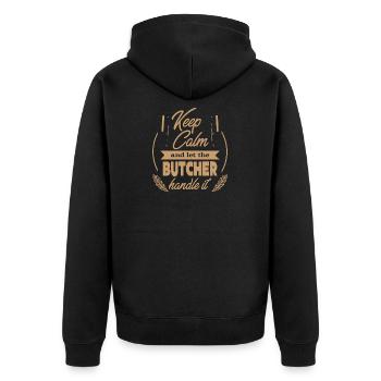 Metzger Butcher Fleischer Schlachter Ausbeiner - Unisex Premium Bio Zip Hoodie - Schwarz - Hinten - Nico (187cm)